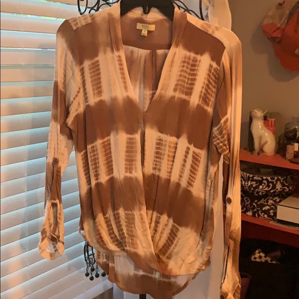 Brown tie dye crisscross front top